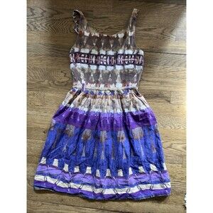 Soho Chick Sun Summer Dress Geometric Mod Print Purple Brown Size Small XS